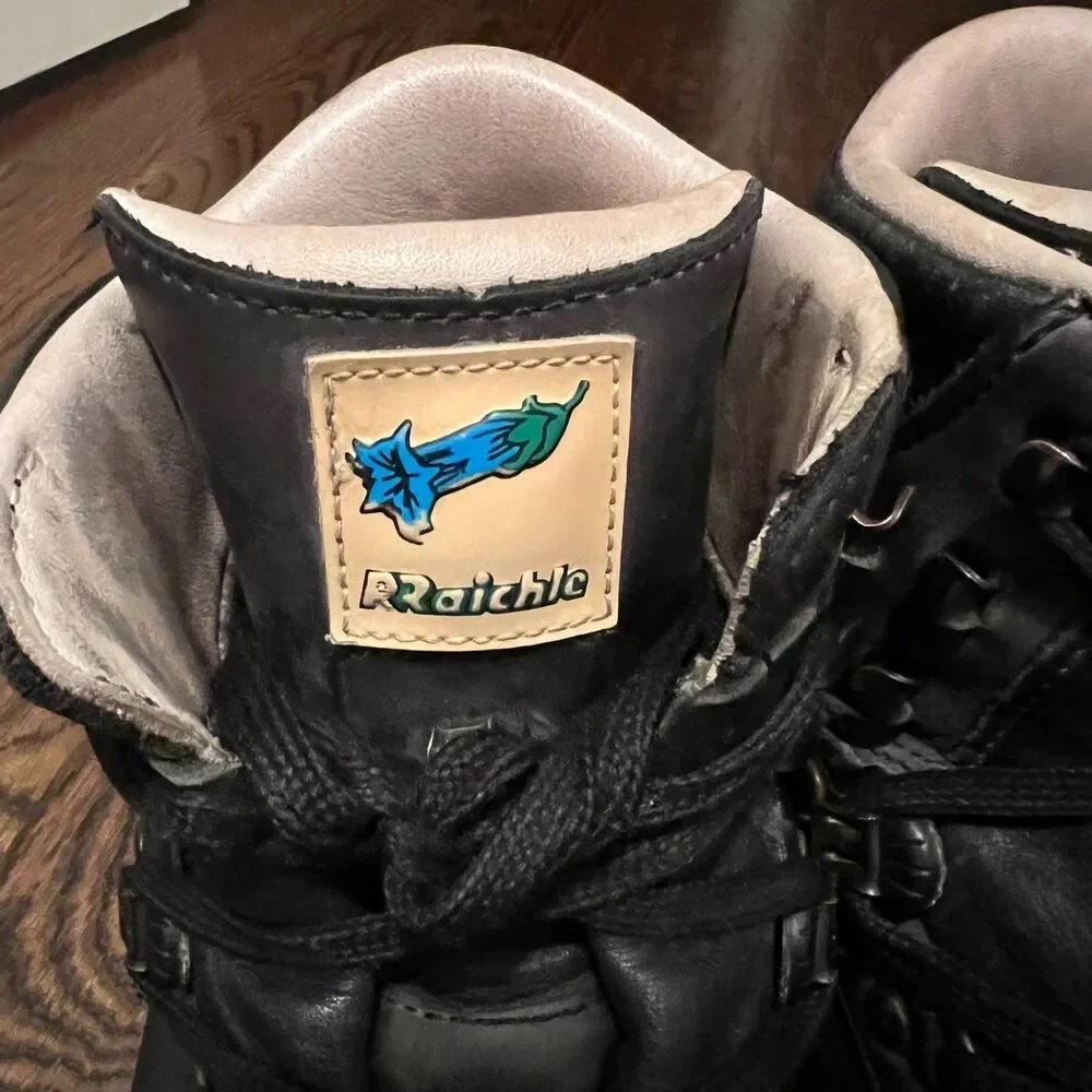 Raichle Gore-Tex Hiking Boots Mens 11.5 Black Leather Vibram Swiss Made Mountain